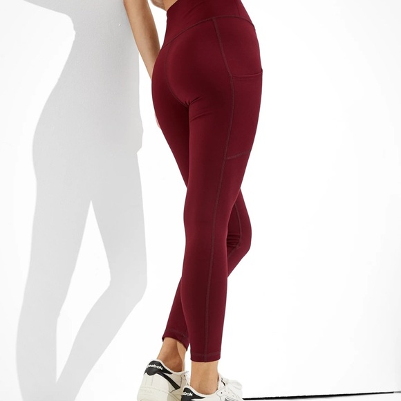 AE Highest Rise Burgundy Leggings Medium NWT - Picture 2 of 10
